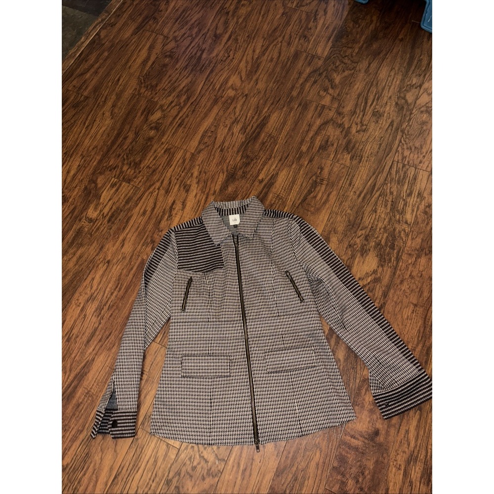 CAbi Houndstooth Baron Blazer Jacket Womens Medium Brown Preppy Academia